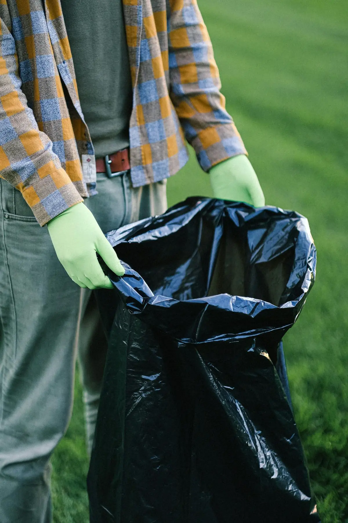 Bagging up trash for disposal