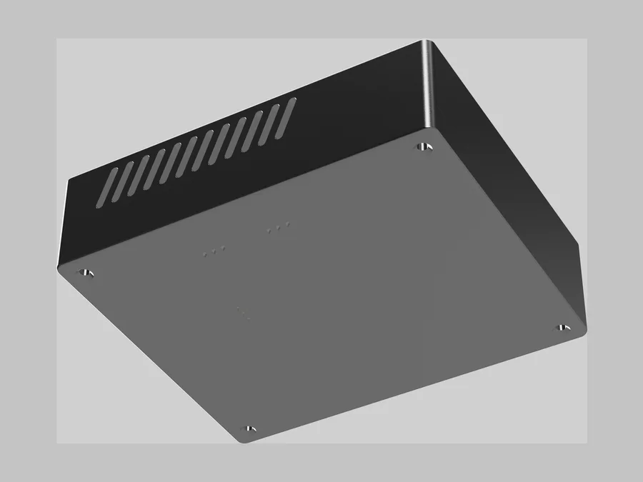 Underside of the enclosure showing the mounting face and ziptie tabs.